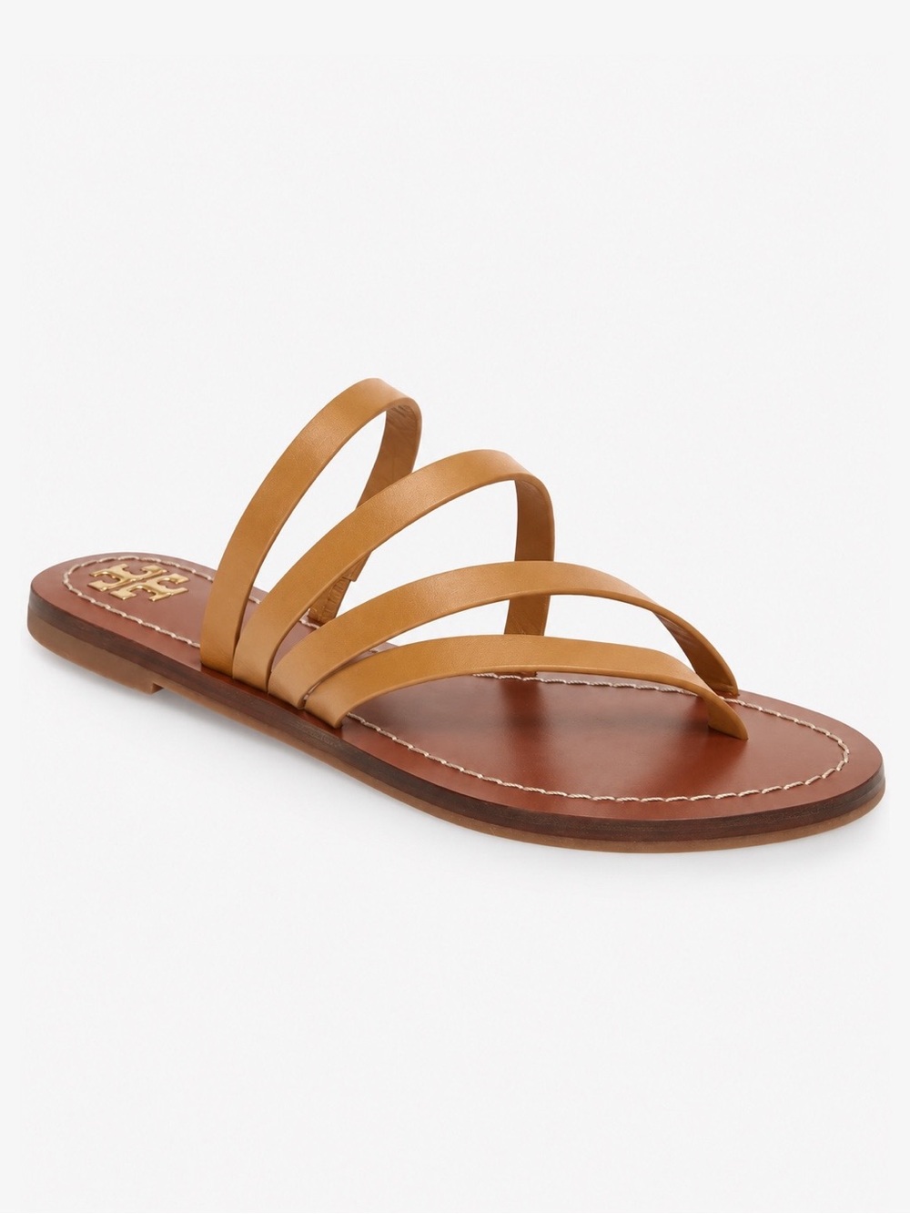 TORY BURCH Patos Tan Leather Strappy Flat Slide Sandals 7